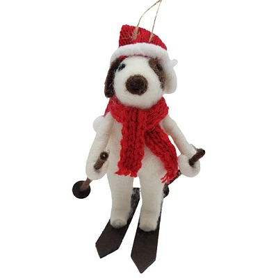 Temps de vacances Laine Polyester Tissu Ski Chien - Blanc