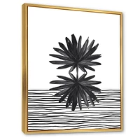 Designart Feuille tropicale noire et blanche sur rayures II ART MURAL À CADRE FLOTTÉ