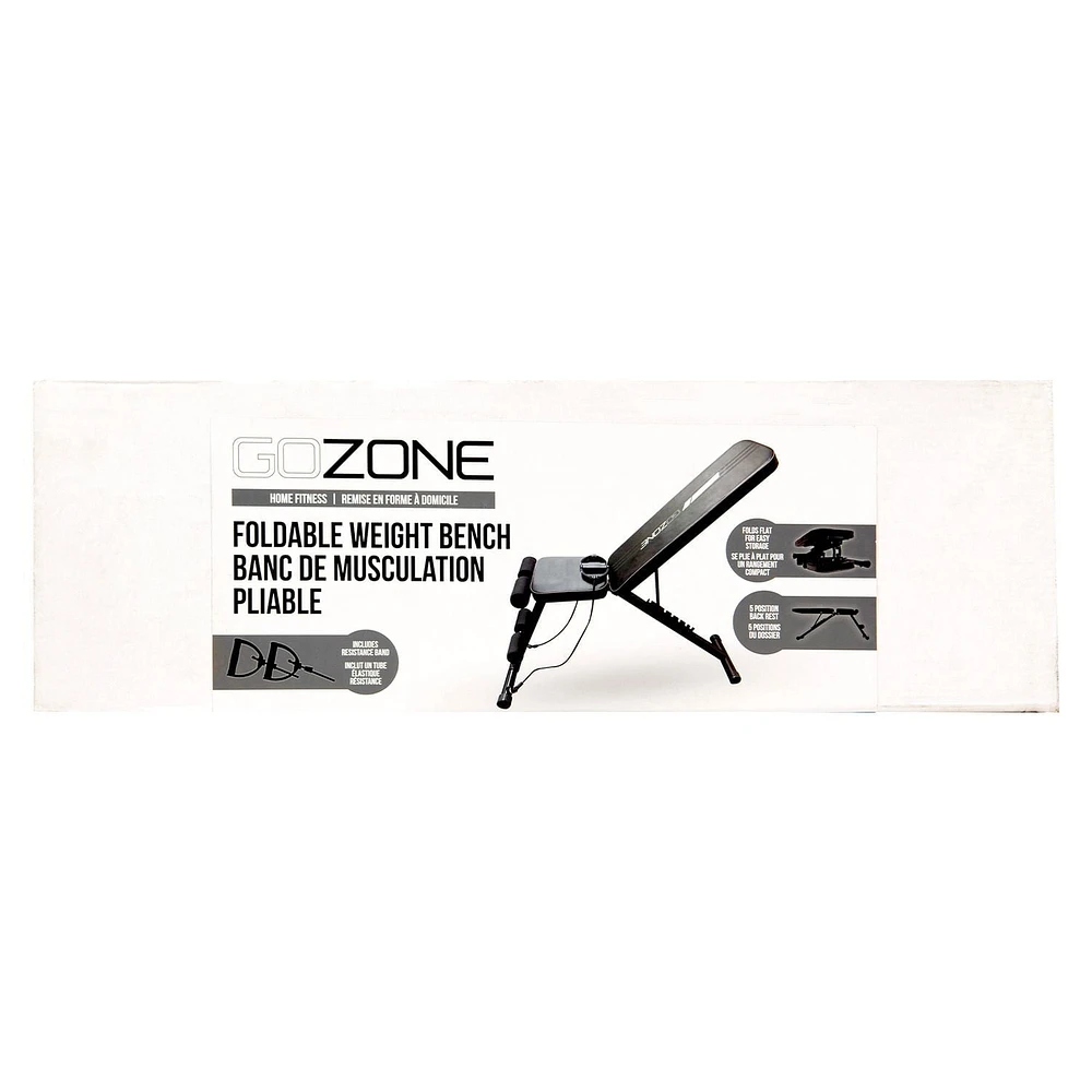 Banc de musculation pliable avec bandes de résistance GoZone – Noir Barre cheville rembourrée