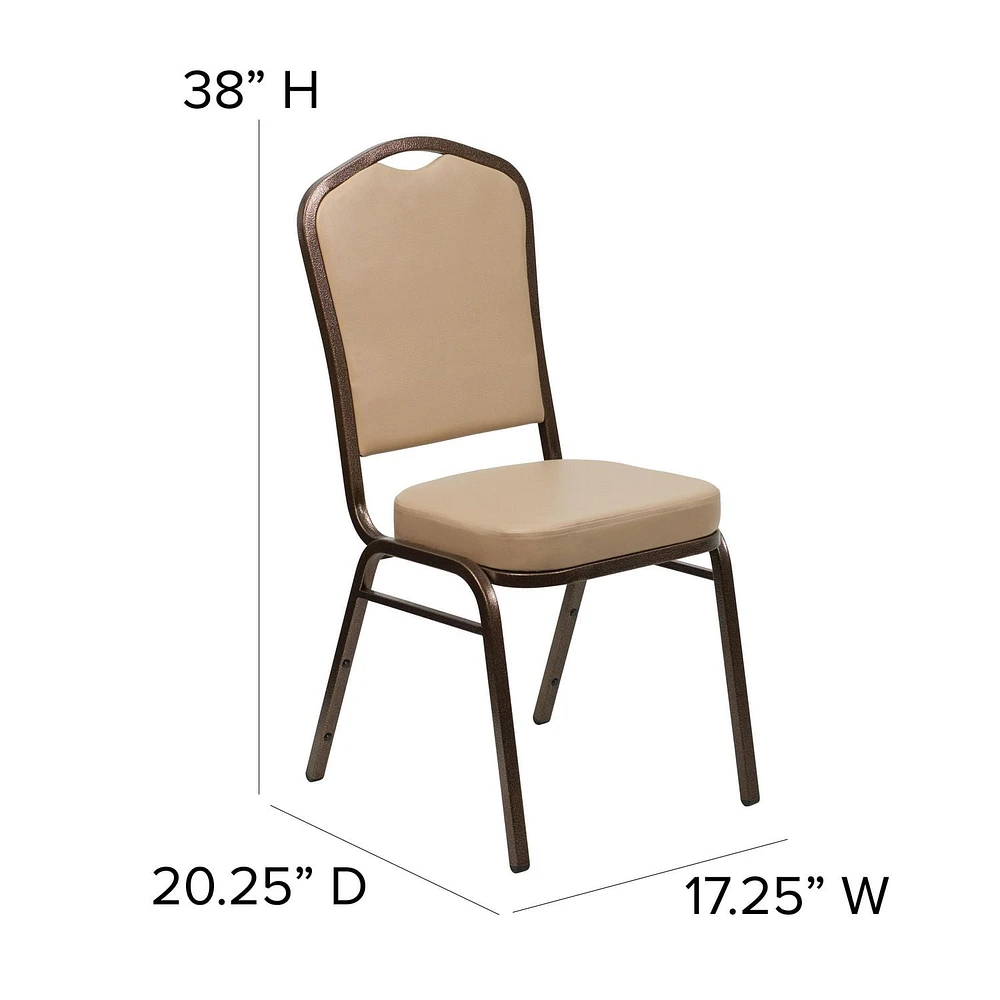 4 Pk. HERCULES Series Crown Back Stacking Banquet Chair in Tan Vinyl - Copper Vein Frame
