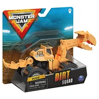 Monster Jam, Monster truck Dugg Dirt Squad Excavator officiel avec pièces mobiles, véhicule en métal moulé à l'échelle 1:64