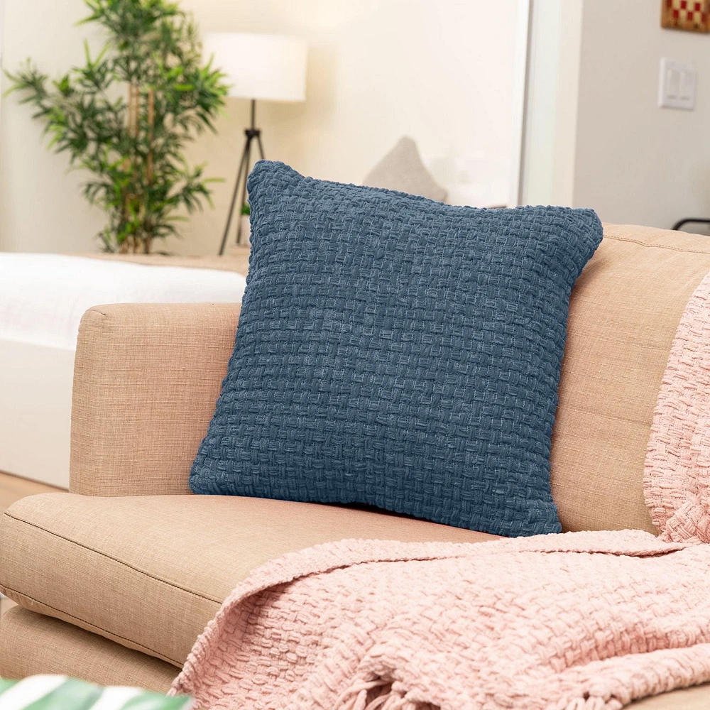 Fabstyles Chenille Basket Weave Polyester Coussin avec Poly-Insert Coussin Décoratif pour Canapé Canapé Chambre Salon18 X 18 avec Fermeture à Glissière