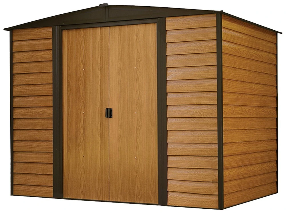 Abri de rangement d'acier Woodridge par Arrow en café/grain de bois