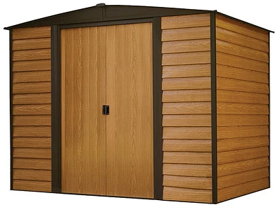 Abri de rangement d'acier Woodridge par Arrow en café/grain de bois
