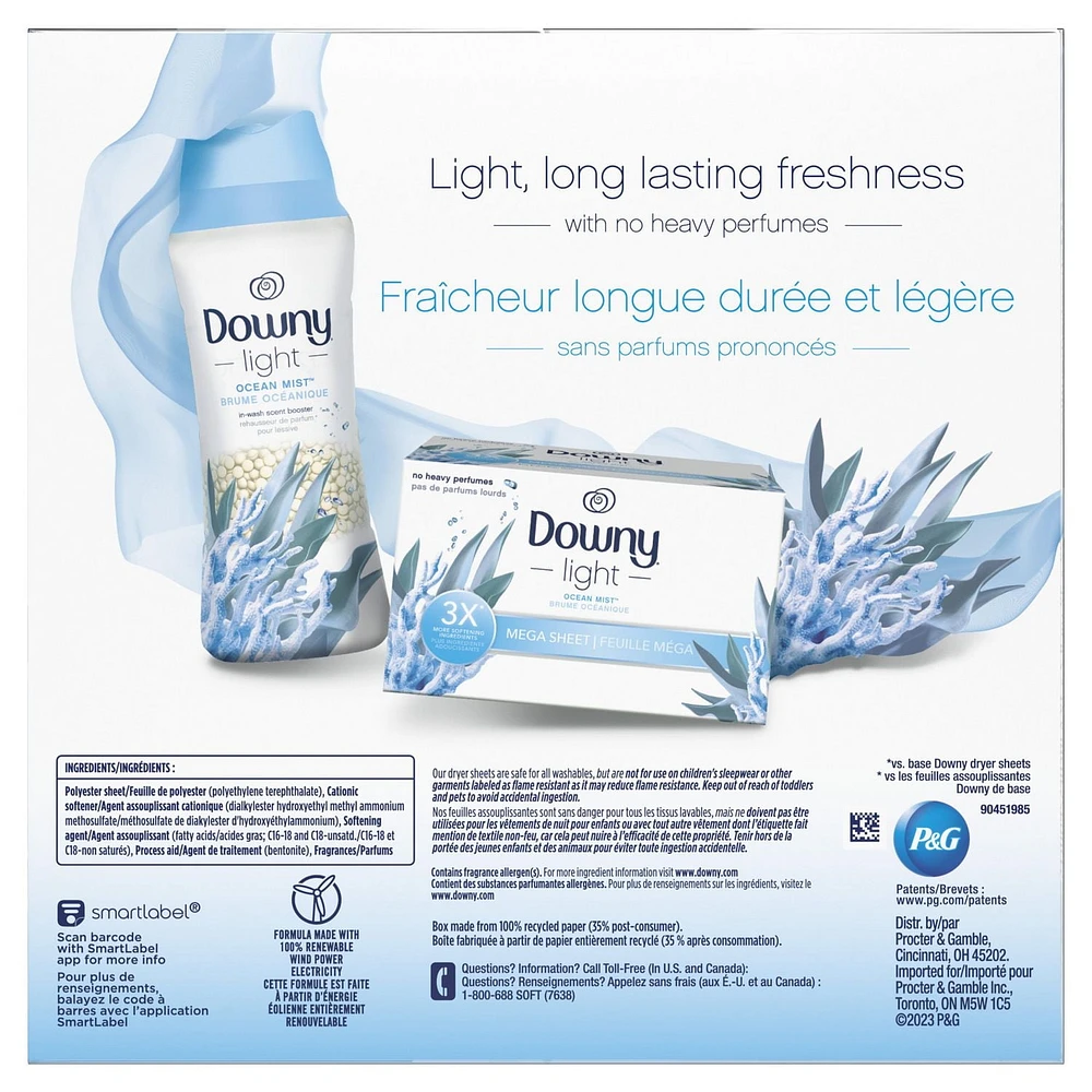 Downy Light Mega Dryer Sheets, Fabric Softener Dryer Sheets, Ocean Mist