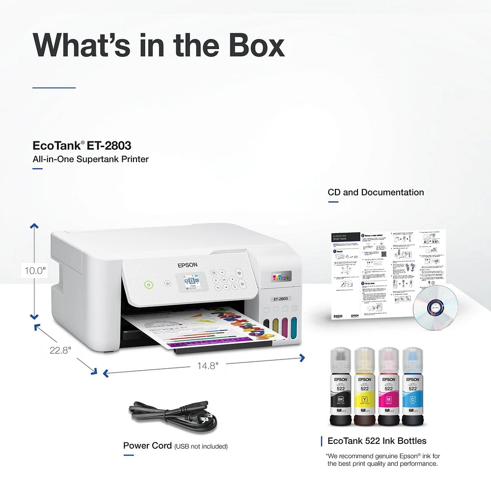 Epson EcoTank ET-2803 Wireless Colour All-in-One Cartridge-Free Supertank Printer with Scan and Copy