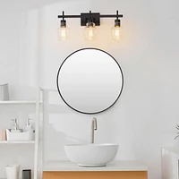 Ensemble de salle de bain tout-en-un de 5 pièces Bunbury, noir mat, applique murale à 3 ampoules avec abat-jours en verre bullé, porte-serviette, anneau à serviette, crochet à peignoir, supp