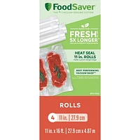 FoodSaver 11" x 16' Vacuum Seal Rolls for Custom Fit Airtight Food Storage and Sous Vide, 4 Pack