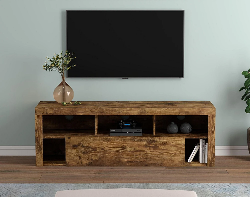 Safdie & Co. Tv Stand 59L Brown Reclaimed Wood 1 Big Drawer 5 Shelves