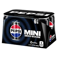 Pepsi Zero Sugar Cola 6 x 222mL, Mini Cans, 6 x 222ml