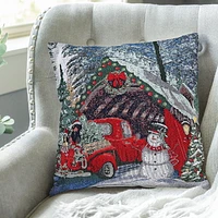 Christmas Tapestry Cushion Red Car Avec Cadeaux 18X18 - Ensemble De 2