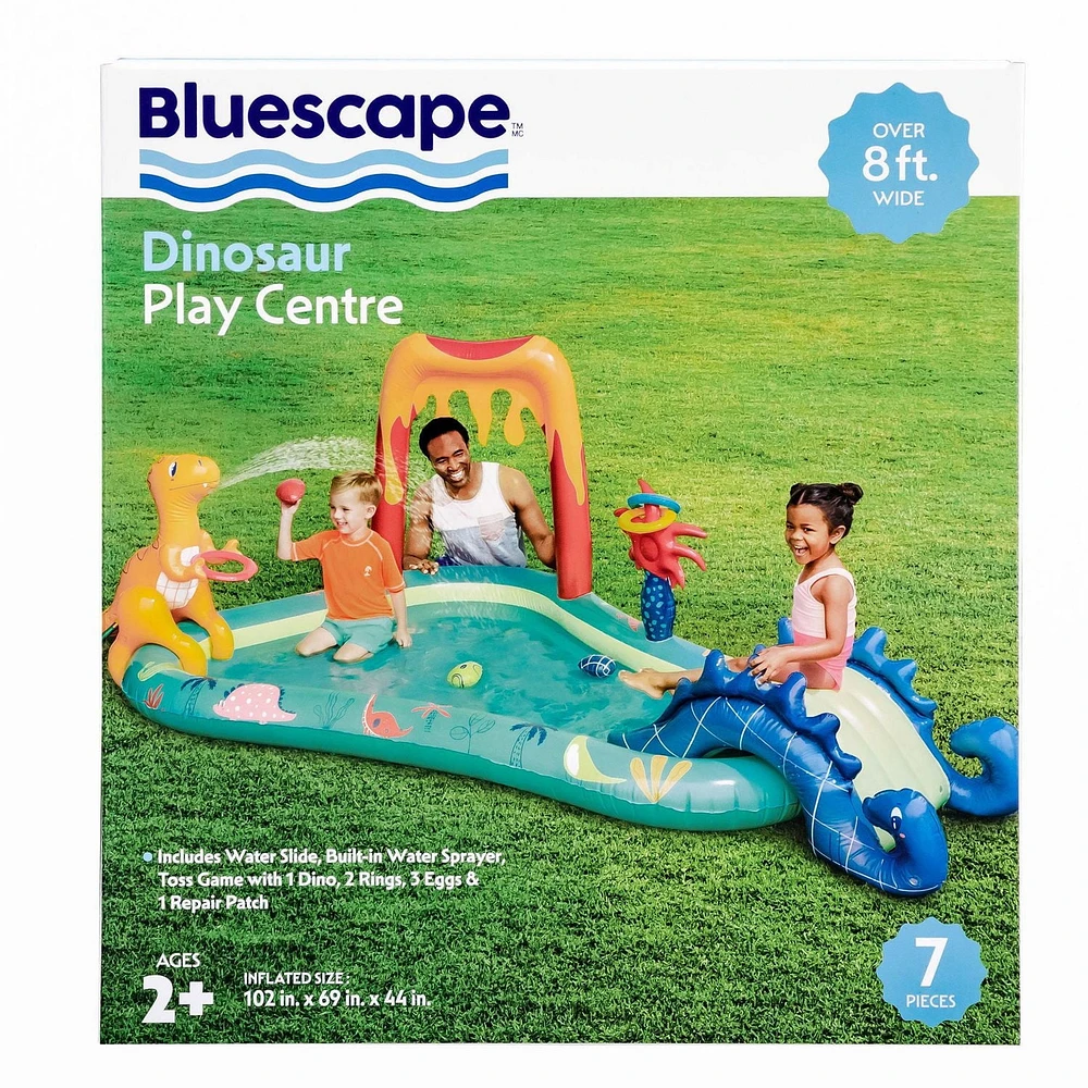 Bluescape Centre De Jeu Dinosaure Toboggan aquatique doux avec jeux et jouets gonflables, Pulvérisateur d'eau intégré, Âge : 2+