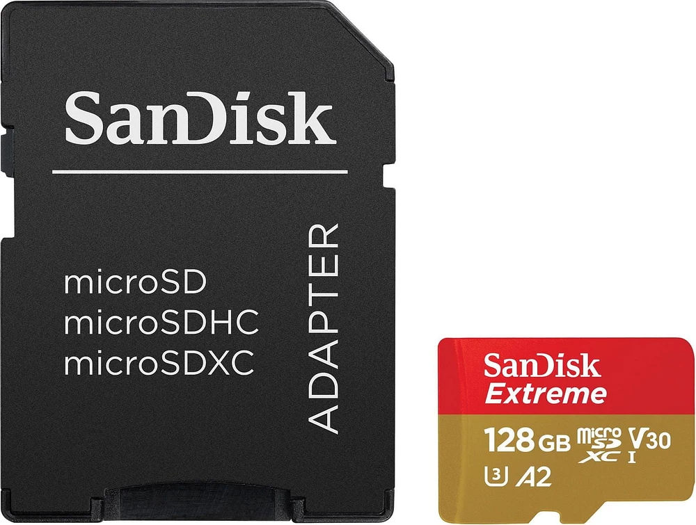 SanDisk Extreme® microSDXC™ UHS-I card, 128GB, with A2 performance - SDSQXA1-128G-CW6MA, MicroSD Card 128GB