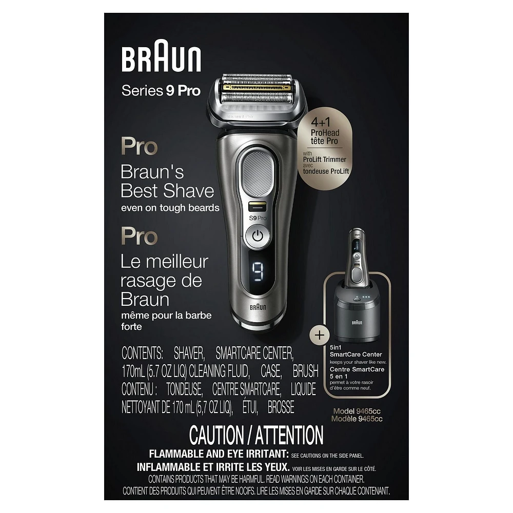 Rasoir électrique rechargeable Series 9 Pro 9465cc pour hommes, peau sèche et mouillée, système Nettoyage et recharge
