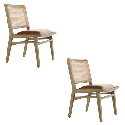 Antonella Cane Chair SET OF 2 with PU upholstery seat and rattan cane back