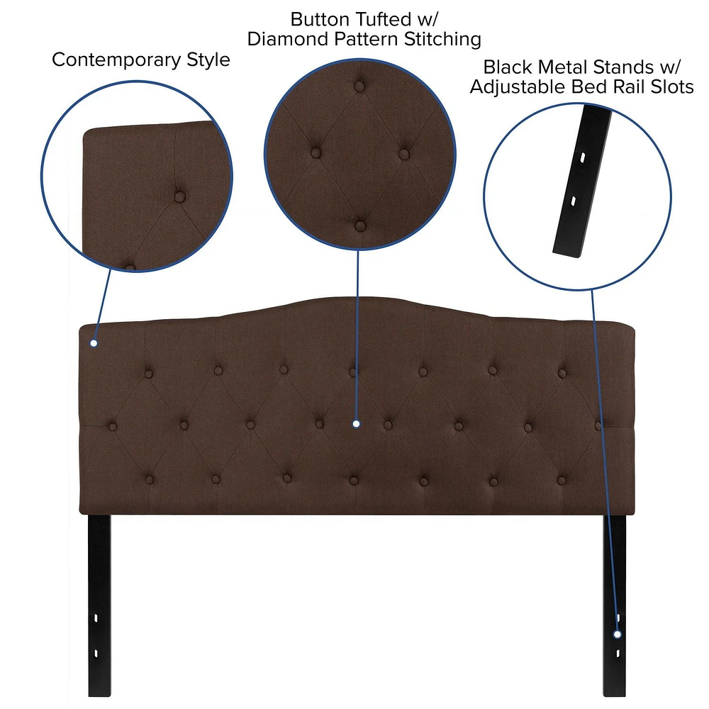 Tête de lit Cambridge grand touffetée et rembourrée en tissu brun foncé