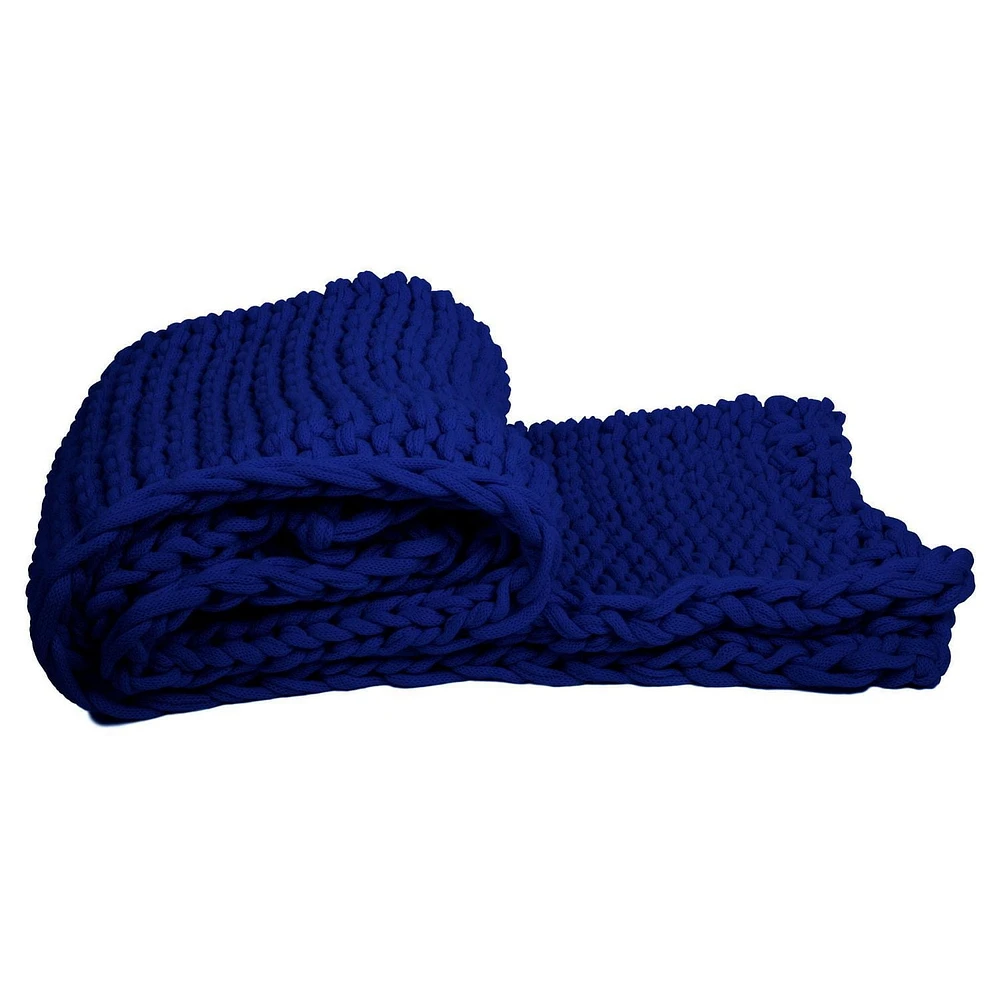 Truu Design Chunky Braided Soft and Cozy Arm Knit Blanket, 40 x 78 inches, Navy Blue