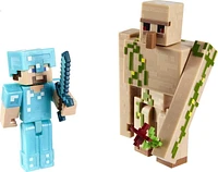 Minecraft  Steve and Iron Golem 3.25-inch Action Figure 2-Packs with 2 Figures and 2 Accessories