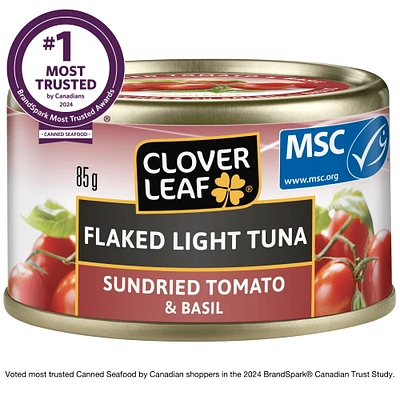 Thon pâle émietté CLOVER LEAF® - tomates séchées au soleil et basilic 85g