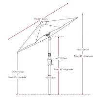 Parasol de marché rond inclinable résistant au vent de 10 pieds CorLiving avec manivelle et cadre en aluminium et en acier