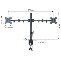 Techly Support de bureau à double moniteur à mouvement complet de 13" à 27" Inclinaison +/-90° Capacité de charge jusqu'à 10 kg x 2 VESA jusqu'à 100x100 mm, Noir