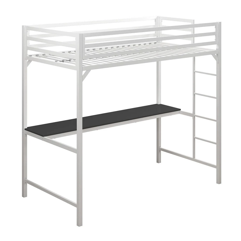 Lit mezzanine une place en métal Miles avec bureau