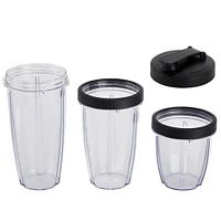Ensemble de mixeur Mainstays de 10 pièces, noir, 300 W, avec 3 pots (10 onces, 16 onces, 18 onces), 2 couvercles à boire, lame en acier inoxydable