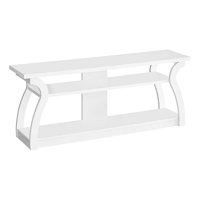 Monarch Specialties Tv Stand, 60 Inch, Console, Media Entertainment Center, Storage Shelves, Living Room, Bedroom, Laminate, White, Contemporary, Modern