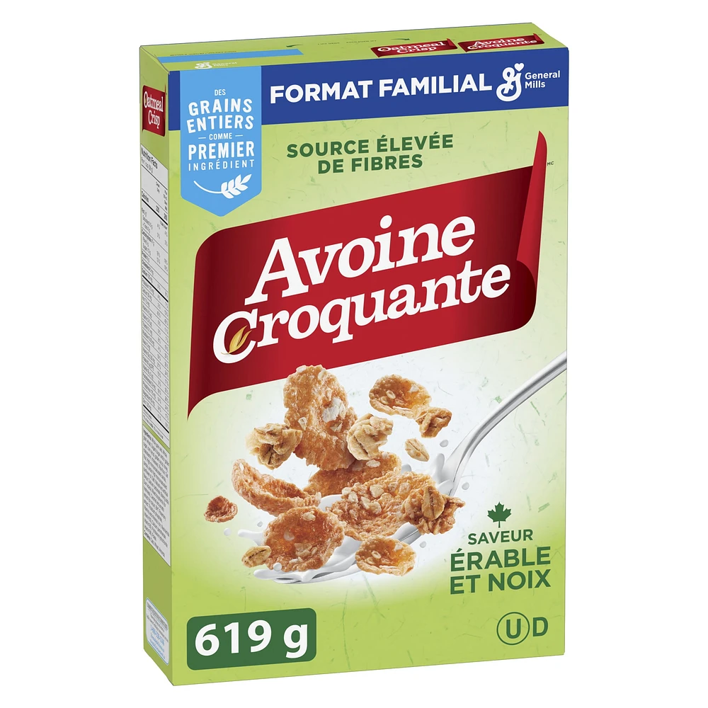 Avoine Croquante Saveur Erable et Noix,Céréales Pour le Petit-Déjeuner Riche en Fibres, Grains Entiers, Format Familial, 619 g 619 g