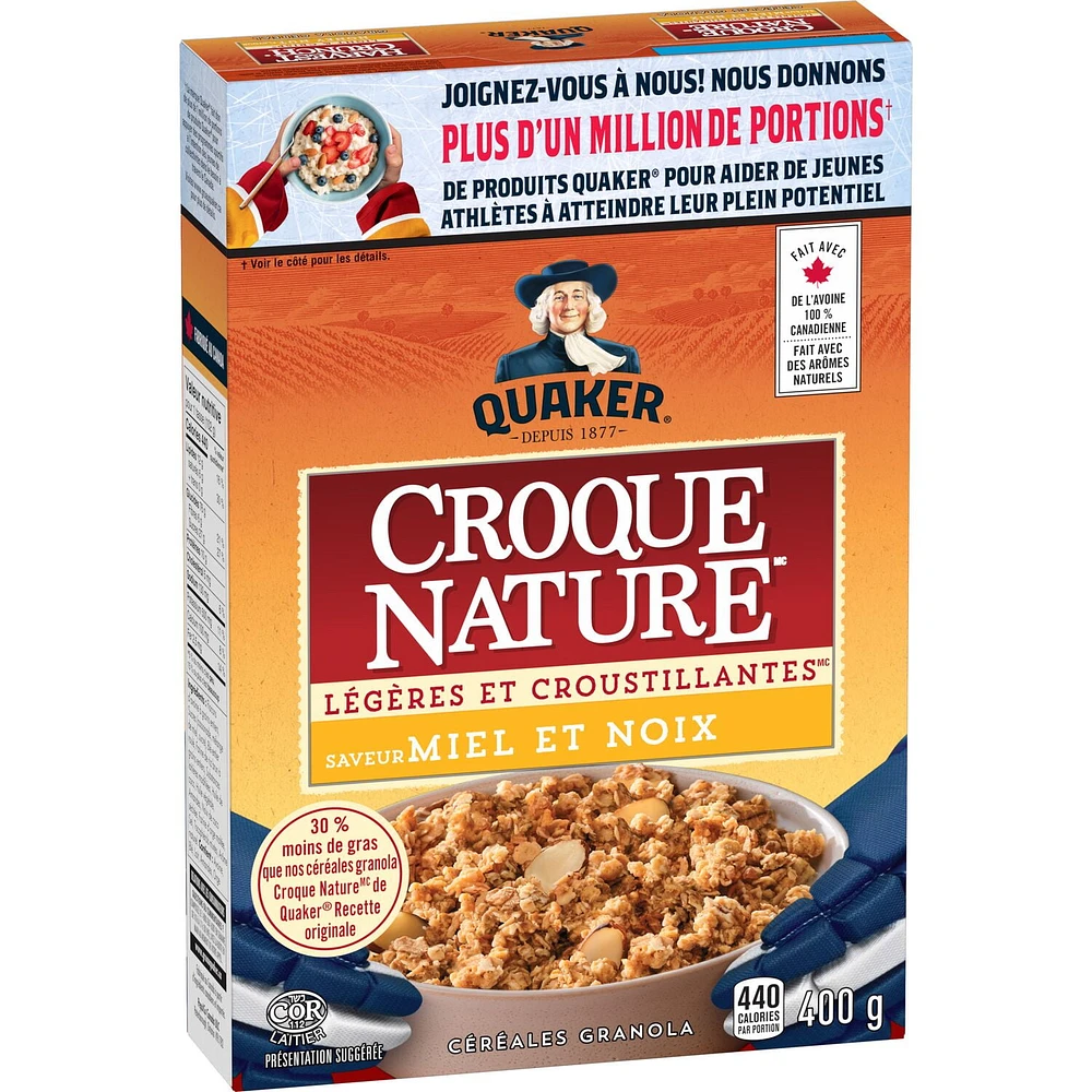 Quaker Céréales granola Croque Nature Légères et croustillantes Saveur Miel et noix 400g