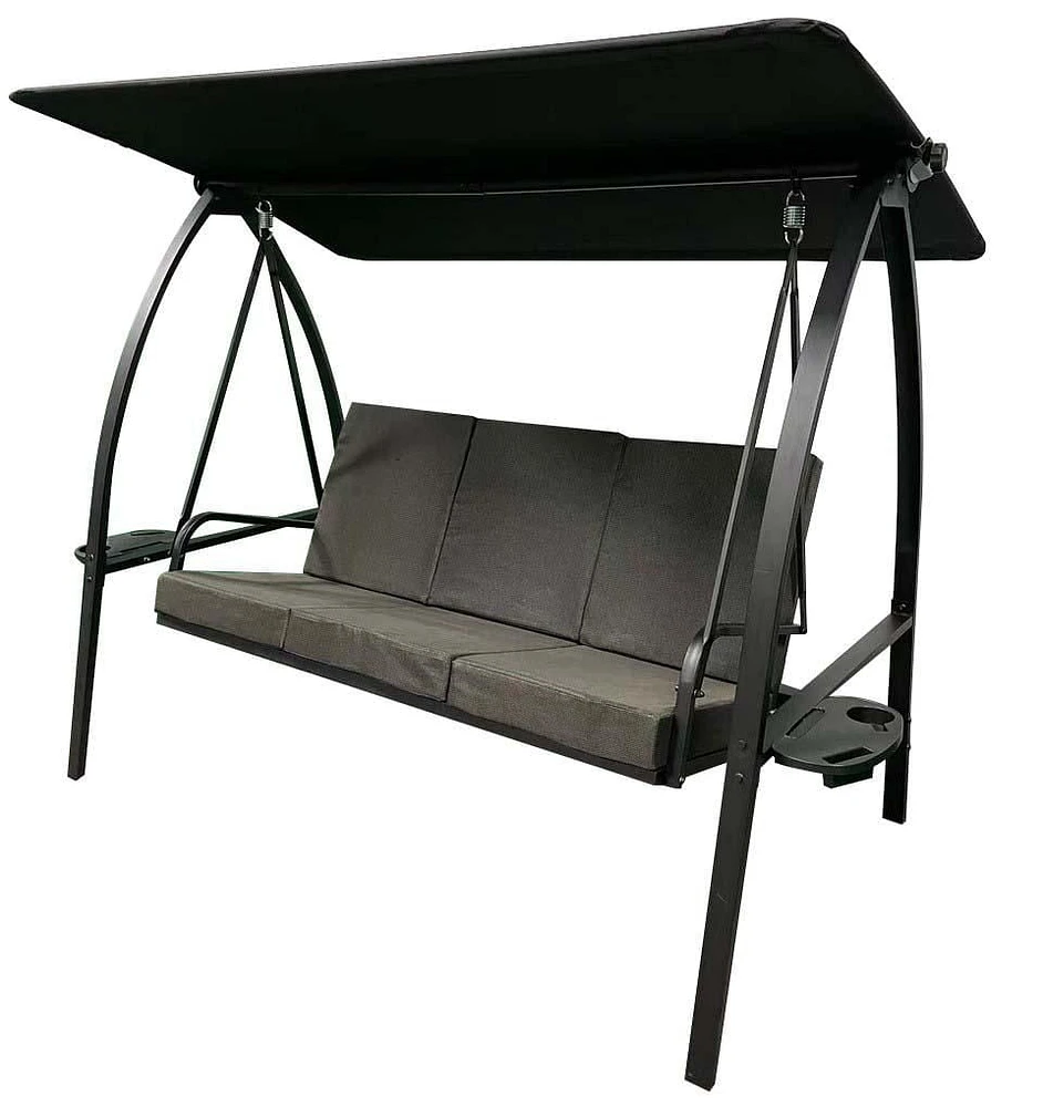 Balançoire de luxe à trois places avec coussins et table latérale