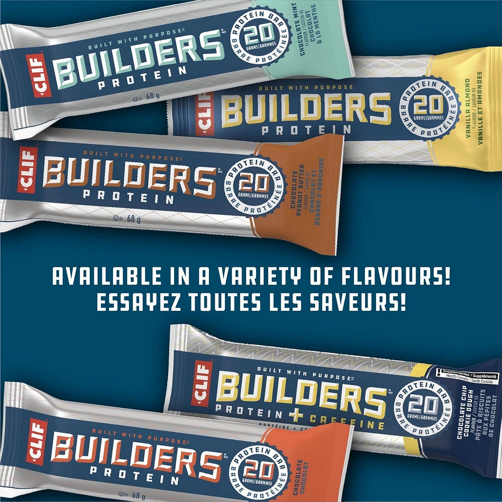 CLIF BUILDERS Protein Bars, Chocolate Mint Flavour, 20g of Protein, Prepared in Canada, Gluten Free, No Artificial Sweeteners, (Pack of 6), 408 g