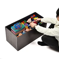 Ensemble de rangement pliable Homy Casa, ensemble de 2, avec couvercle rembourré, boîte de rangement en similicuir noir