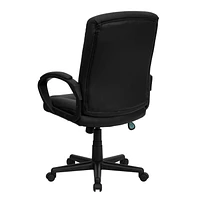 Chaise exécutive pivotante en cuir noir à dossier mi-hauteur avec dossier et appuis-bras à trois lignes de couture horizontale