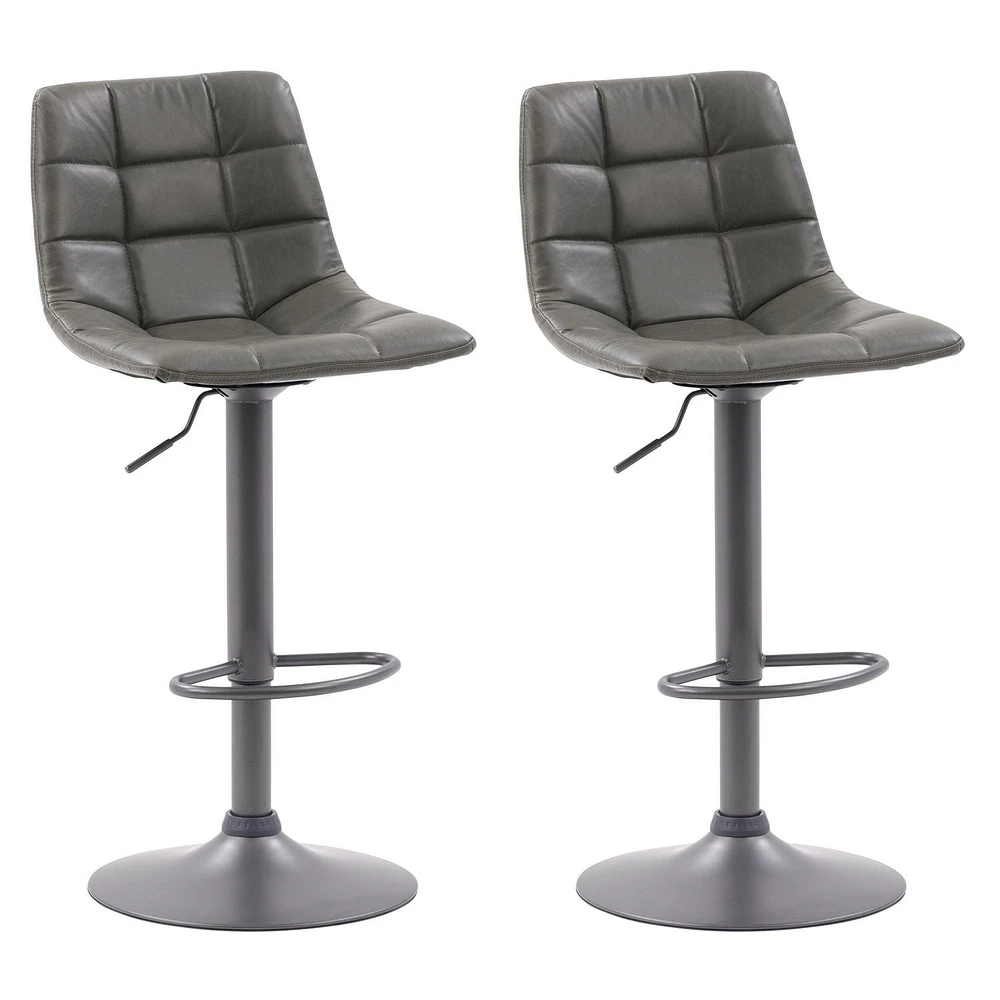 Tabouret de bar Palmer touffeté en cuir végane réglable gris, lot de 2