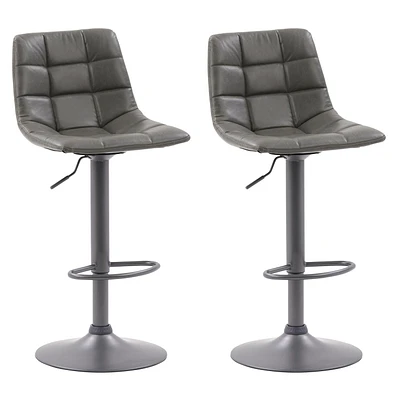 Tabouret de bar Palmer touffeté en cuir végane réglable gris, lot de 2