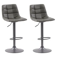 Tabouret de bar Palmer touffeté en cuir végane réglable gris, lot de 2