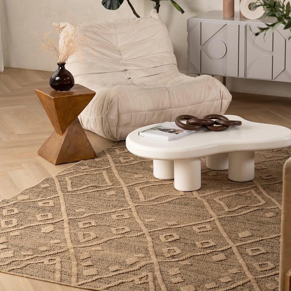 Tapis d'interieur exterieur abstrait Rug Branch Hogar, marron beige, bohème - Salon, chambre, salle a manger et cuisine