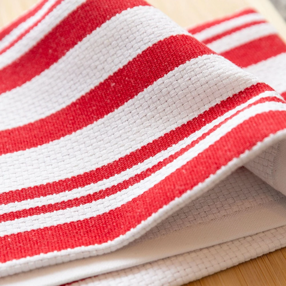 Fabstyles Broadway Stripe Cotton Kitchen Towels, Soft Quick-Drying, and Absorbent Striped Design Multi-Purpose Wash Cloths Dish Scrubber, 28" X 18"