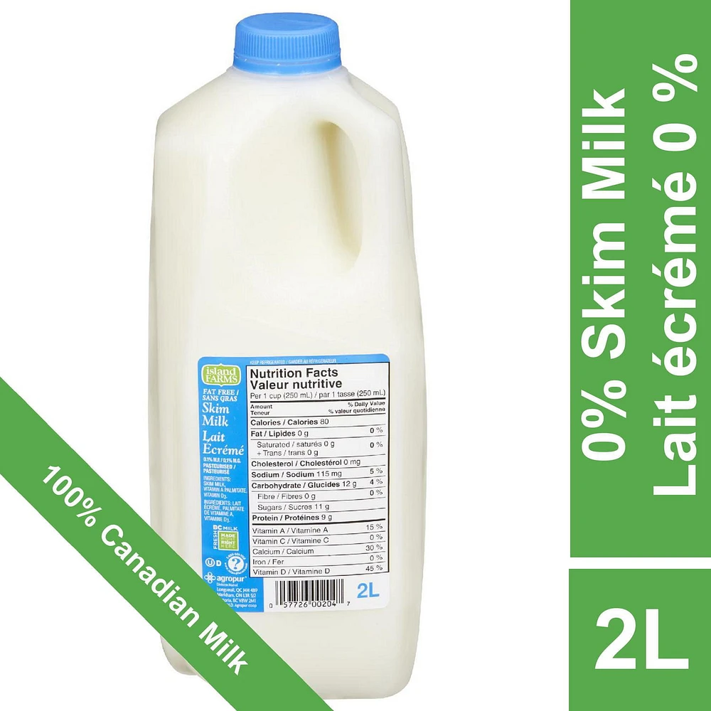 Island Farms Fat Free Skim 0% Milk, 2 L Jug