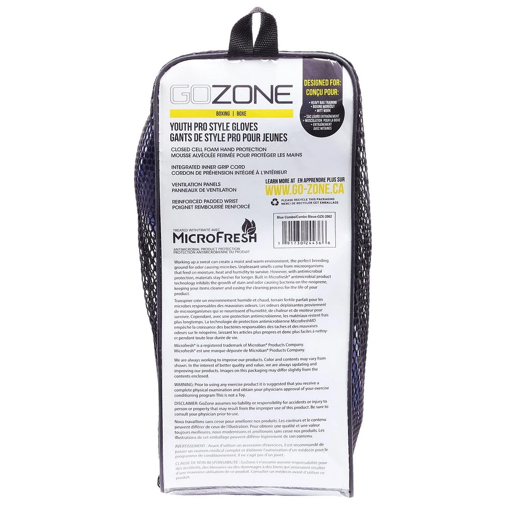 Gants de boxe style Pro pour enfant 8 oz GoZone – Bleu/noir