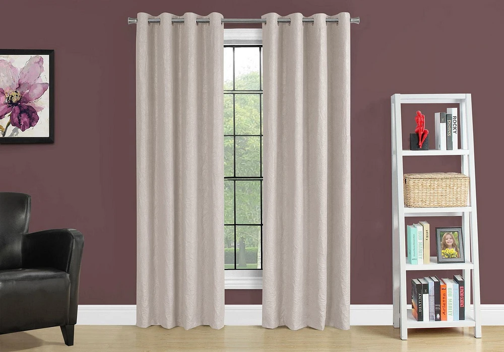 Monarch Specialties Curtain Panel, 2pcs Set, 54"w X 95"l, Room Darkening, Grommet, Living Room, Bedroom, Kitchen, Micro Suede, Polyester, Beige, Contemporary, Modern