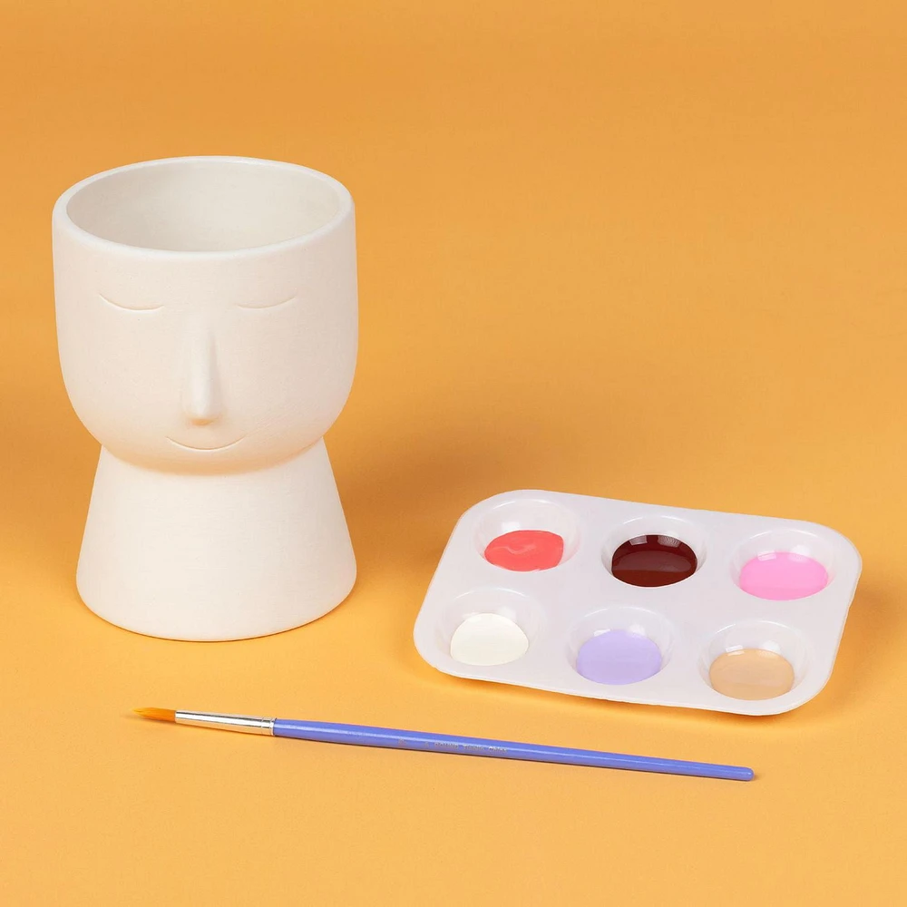 Create Basics Paintable Ceramic Face Planter, Paintable Ceramic Face Planter