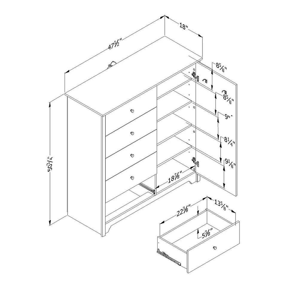 South Shore Vito Door Chest with 5 Drawers
