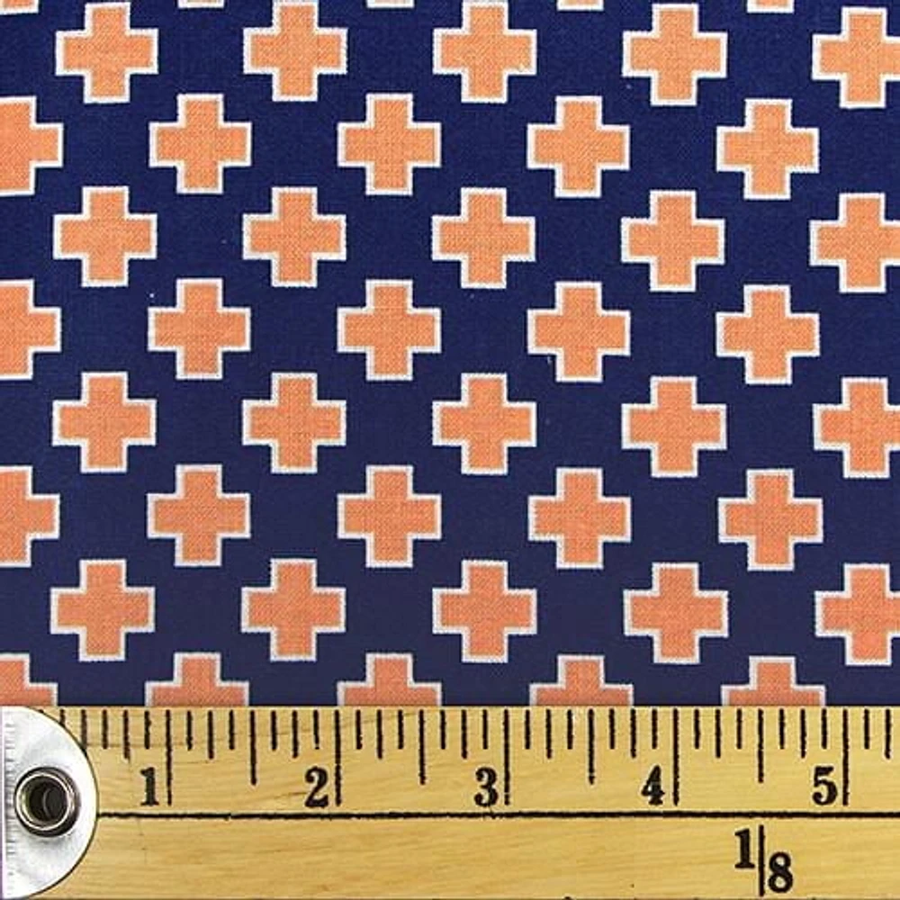 Fabric Creations Navy Blue with Orange Crosses Fat Quarter Pre-Cut Fabric - 18" x 21" / 45cm x 53cm, 18" x 21" / 45cm x 53cm