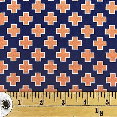 Fabric Creations Navy Blue with Orange Crosses Fat Quarter Pre-Cut Fabric - 18" x 21" / 45cm x 53cm, 18" x 21" / 45cm x 53cm