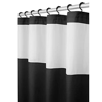 hometrends Home Trends Smart Curtains Hendrix Fabric Shower Curtain with Attached Roller Glide Hooks, 70 Inches X 72 Inches, Black, Horizontal stripe pattern