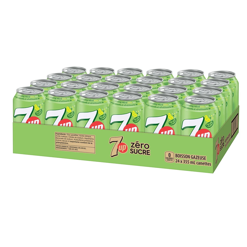7UP Zero Boisson Gazeuse Citron Lime 24 x355 mL, Canettes 24x355mL