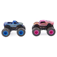 Monster Jam, Coffret de 2 monster trucks officiels en métal moulé Blue Thunder vs Full Charge qui changent de couleur, échelle 1:64