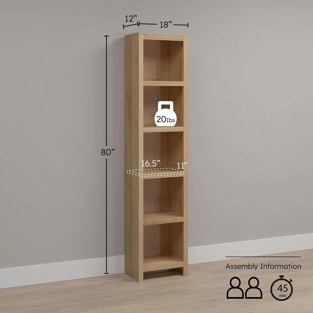 Prepac Moda 5 Shelves Bookcase Natural Oak